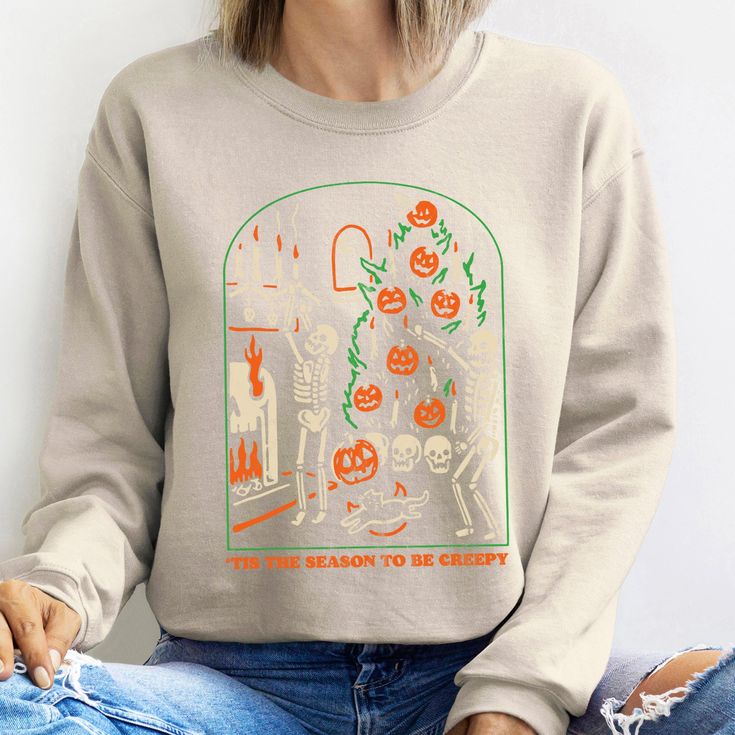 Tis The Season To Be Creepy Halloween Sweatshirt – Medium / Dark Heather