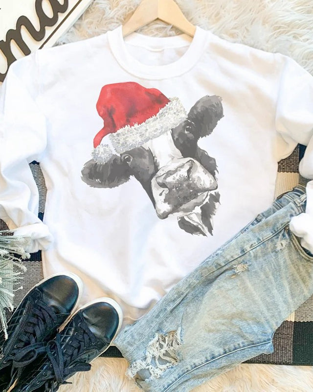 Christmas Cow Print Sweatshirt