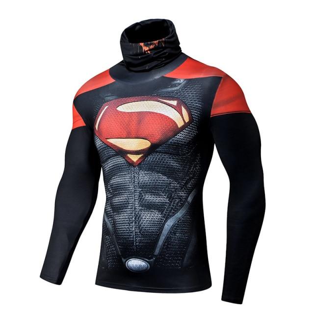 Superman Costume T-Shirt With Face Mask Quick Dry Yoga Gym Tops