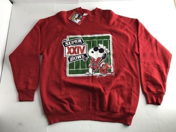 Vintage Nwt 1990 Super Bowl Xxiv Snoopy Joe Cool San Francisco 49Ers Crewneck Shirt